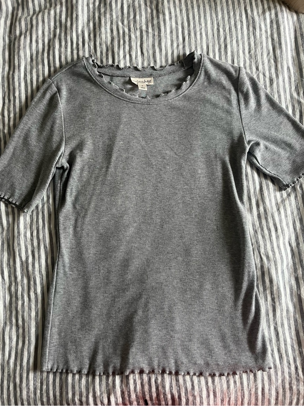 Maison Jules Lettuce Hem Ribbed Shirt Size Medium